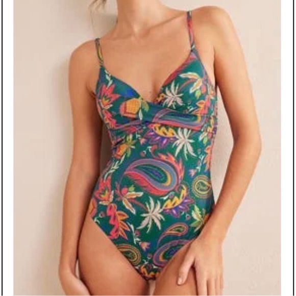 Boden NEW Multicolor Paisley Pineapple Swimsuit Size 32C